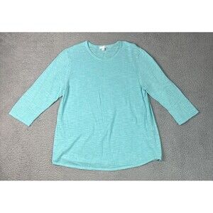 J. Jill Tunic Womens Large Blue 3/4 Sleeve Relax Linen Cotton Lightweight Summer